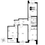 Планировка 3-комнатной квартиры, 84,1 м2
