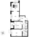Планировка 3-комнатной квартиры, 67,3 м2