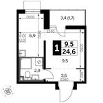 Планировка квартиры студии, 24,6 м2