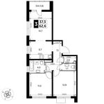 Планировка 3-комнатной квартиры, 62,6 м2