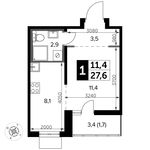 Планировка квартиры студии, 27,6 м2