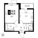 Планировка 1-комнатной квартиры, 41,9 м2