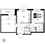 Планировка 2-комнатной квартиры, 53 м2