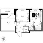 Планировка 2-комнатной квартиры, 52,5 м2