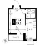 Планировка квартиры студии, 27,5 м2