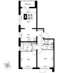 Планировка 3-комнатной квартиры, 62,7 м2