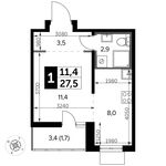 Планировка квартиры студии, 27,5 м2