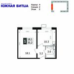 Планировка 1-комнатной квартиры, 35,2 м2