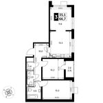 Планировка 3-комнатной квартиры, 66,7 м2
