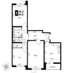 Планировка 3-комнатной квартиры, 84 м2