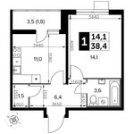 Планировка 1-комнатной квартиры, 38,4 м2