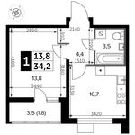 Планировка 1-комнатной квартиры, 34,2 м2
