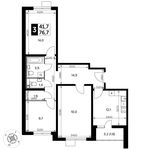 Планировка 3-комнатной квартиры, 76,7 м2