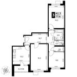 Планировка 3-комнатной квартиры, 77,6 м2