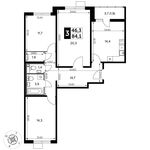 Планировка 3-комнатной квартиры, 84,1 м2