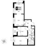 Планировка 3-комнатной квартиры, 66,5 м2