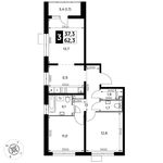 Планировка 3-комнатной квартиры, 62,3 м2