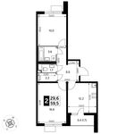 Планировка 2-комнатной квартиры, 59,5 м2