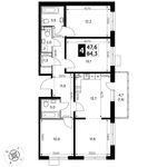 Планировка 4-комнатной квартиры, 84,3 м2