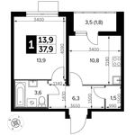 Планировка 1-комнатной квартиры, 37,9 м2