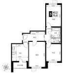 Планировка 3-комнатной квартиры, 75 м2