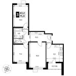 Планировка 3-комнатной квартиры, 76 м2