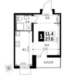 Планировка квартиры студии, 27,6 м2