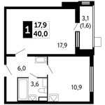 Планировка 1-комнатной квартиры, 40,1 м2