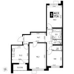 Планировка 3-комнатной квартиры, 77,6 м2