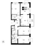 Планировка 4-комнатной квартиры, 88,3 м2