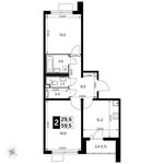 Планировка 2-комнатной квартиры, 59,5 м2