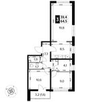 Планировка 3-комнатной квартиры, 64,5 м2