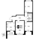 Планировка 3-комнатной квартиры, 76,3 м2