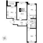 Планировка 3-комнатной квартиры, 83 м2