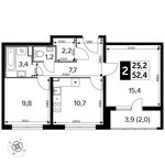 Планировка 2-комнатной квартиры, 52,4 м2