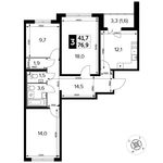 Планировка 3-комнатной квартиры, 76,9 м2