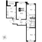 Планировка 3-комнатной квартиры, 84 м2