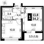 Планировка 1-комнатной квартиры, 34,2 м2