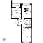 Планировка 2-комнатной квартиры, 58,4 м2