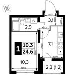 Планировка квартиры студии, 24,6 м2