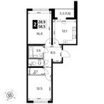 Планировка 2-комнатной квартиры, 58,5 м2