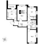 Планировка 3-комнатной квартиры, 77,4 м2