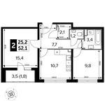 Планировка 2-комнатной квартиры, 52,1 м2