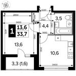 Планировка 1-комнатной квартиры, 33,7 м2