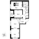 Планировка 3-комнатной квартиры, 69 м2