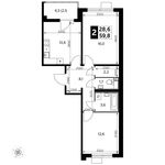 Планировка 2-комнатной квартиры, 59,8 м2