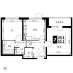 Планировка 2-комнатной квартиры, 52,2 м2