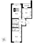 Планировка 2-комнатной квартиры, 57,3 м2