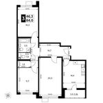 Планировка 3-комнатной квартиры, 84 м2