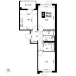 Планировка 2-комнатной квартиры, 59,8 м2